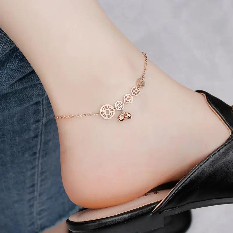 Harajuku Anklet Titanium Steel Net Red Sexy Bell Clov