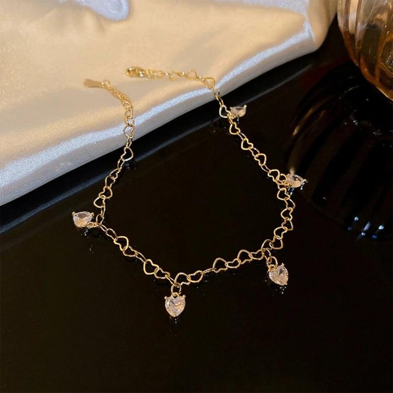 Heart Chain Anklet Beach Foot Jewelry Zircon Pendant Foot Chain