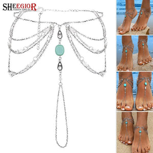 Boho Sexy Beach Silver Chains Toe Anklets for Women Accessories