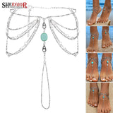 Boho Sexy Beach Silver Chains Toe Anklets for Women Accessories