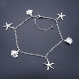 Women Stainless Steel Ankel Bracelet with Fish Starfish Charm