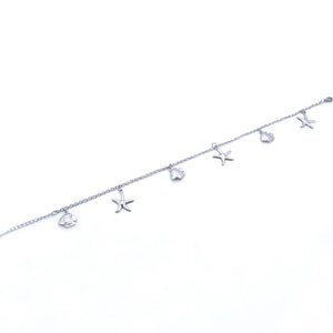 Women Stainless Steel Ankel Bracelet with Fish Starfish Charm