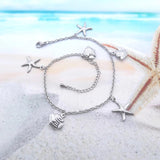 Women Stainless Steel Ankel Bracelet with Fish Starfish Charm