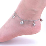 Women Stainless Steel Ankel Bracelet with Fish Starfish Charm