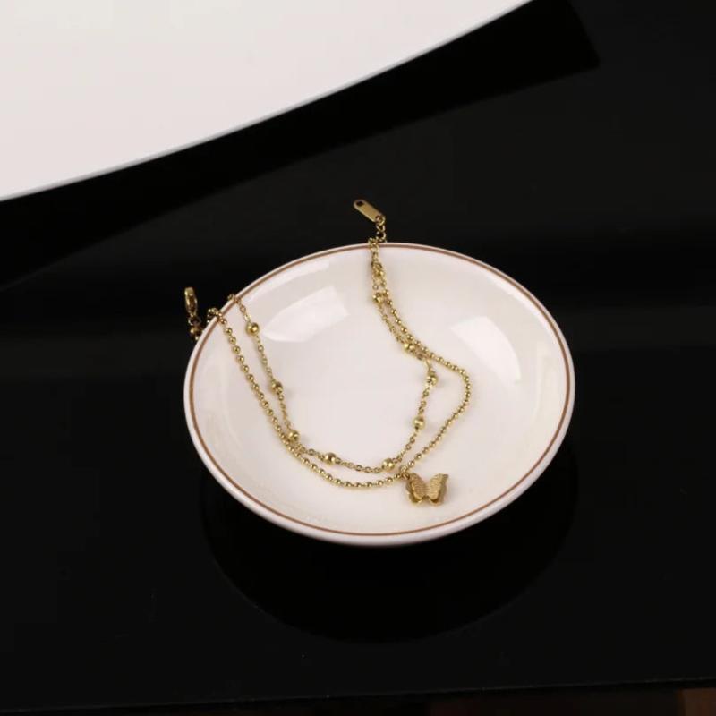 2-Layer Matte Butterflies Charm Anklets For Women Jewelry