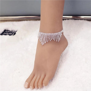 Tassel Rhinestone Anklet Chain Crystal Beach Bridal Foot Chain Jewelry