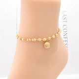 316L Stainless Steel Lucky Round Charm Beaded Chain Anklets For Women