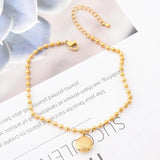 316L Stainless Steel Lucky Round Charm Beaded Chain Anklets For Women