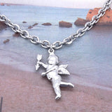 Vintage Cupid Charm Stainless Steel Anklet 9-11 Inches