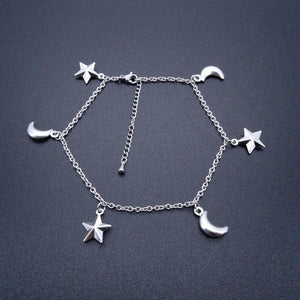 Moon Star Charm Stainless Steel Anklets Vintage Jewelry