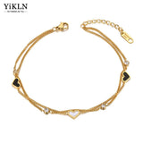 Double Layer Heart Charm Anklet Stainless Steel Foot Jewelry
