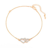 Silver Anklet for Women 2 CZ Zircon Heart Charm Bohemian Ankle Bracelet