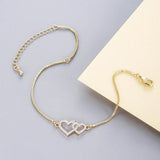 Silver Anklet for Women 2 CZ Zircon Heart Charm Bohemian Ankle Bracelet
