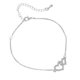Silver Anklet for Women 2 CZ Zircon Heart Charm Bohemian Ankle Bracelet