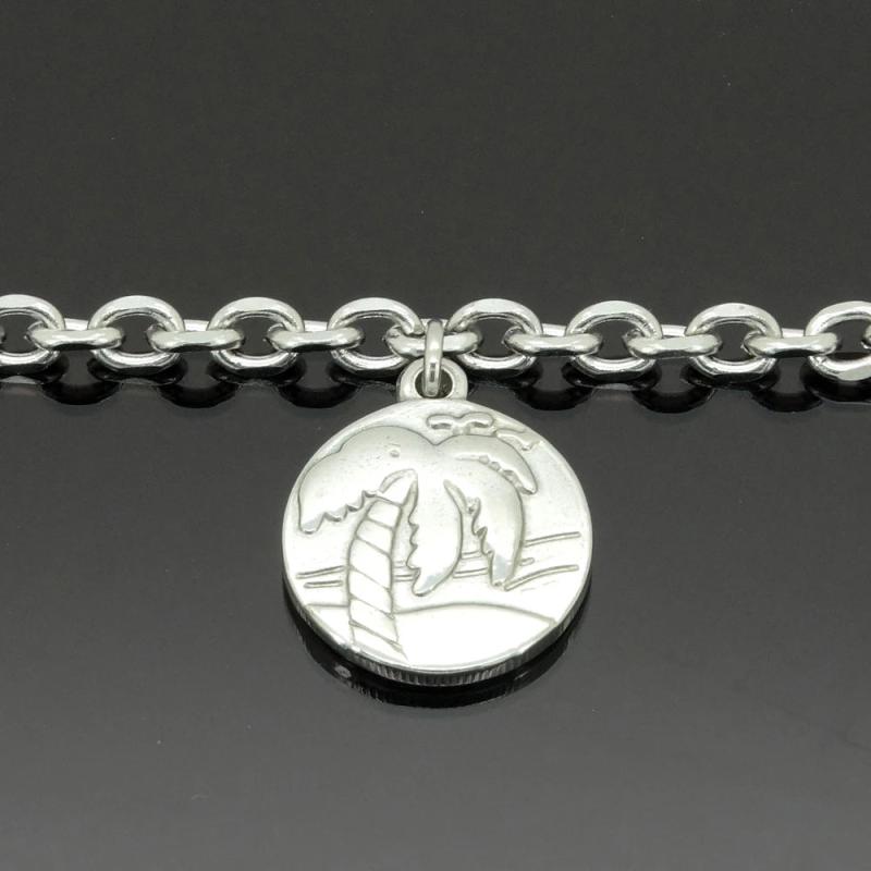 Palm Tree Charm Stainless Steel Anklet 9-11 Inches Vintage Jewelry