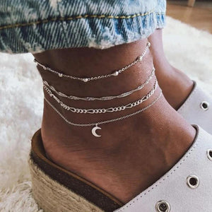 4pcs/Set Beads Charm Chain Ankle Bracelet Bohemian Anklet Foot Leg Jewelry