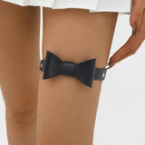 Sexy Women Bowknot PU Leather Leg Ring Garter Belt