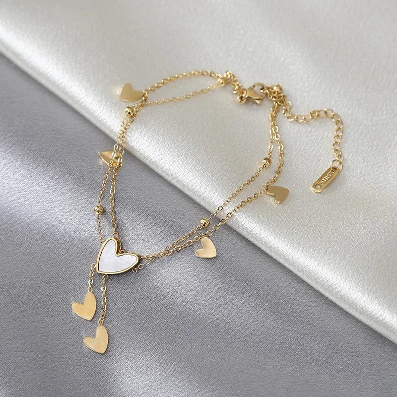 316L Stainless Steel Heart Love Anklets For Women Girl Multi-layer Chains