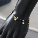316L Stainless Steel Butterfly Zircon Beads Anklet - Women Girl Leg Chain