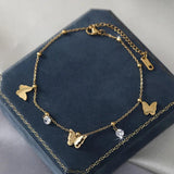 316L Stainless Steel Butterfly Zircon Beads Anklet - Women Girl Leg Chain