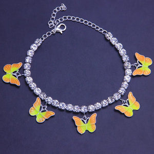 Pink Oil Drip Butterfly Anklets Chain Foot Jewelry For Women