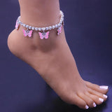Pink Oil Drip Butterfly Anklets Chain Foot Jewelry For Women