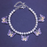 Pink Oil Drip Butterfly Anklets Chain Foot Jewelry For Women