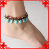 Vintage Blue Beaded Anklets with Brass Bell Ethnic Anklets