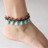 Vintage Blue Beaded Anklets with Brass Bell Ethnic Anklets