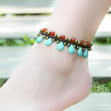 Vintage Blue Beaded Anklets with Brass Bell Ethnic Anklets