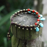 Vintage Blue Beaded Anklets with Brass Bell Ethnic Anklets