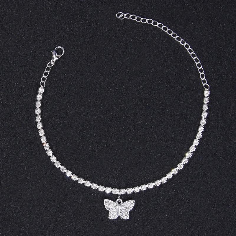 Crystal Butterfly Charm Anklet Palm Leaves Foot Bracelet