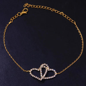 CZ Double Heart Foot Anklets For Women Boho Beach Ankle Bracelet