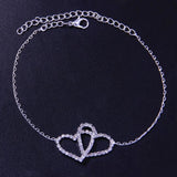 CZ Double Heart Foot Anklets For Women Boho Beach Ankle Bracelet