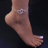 CZ Double Heart Foot Anklets For Women Boho Beach Ankle Bracelet