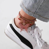Retro Butterfly Rhinestone Anklet for Women