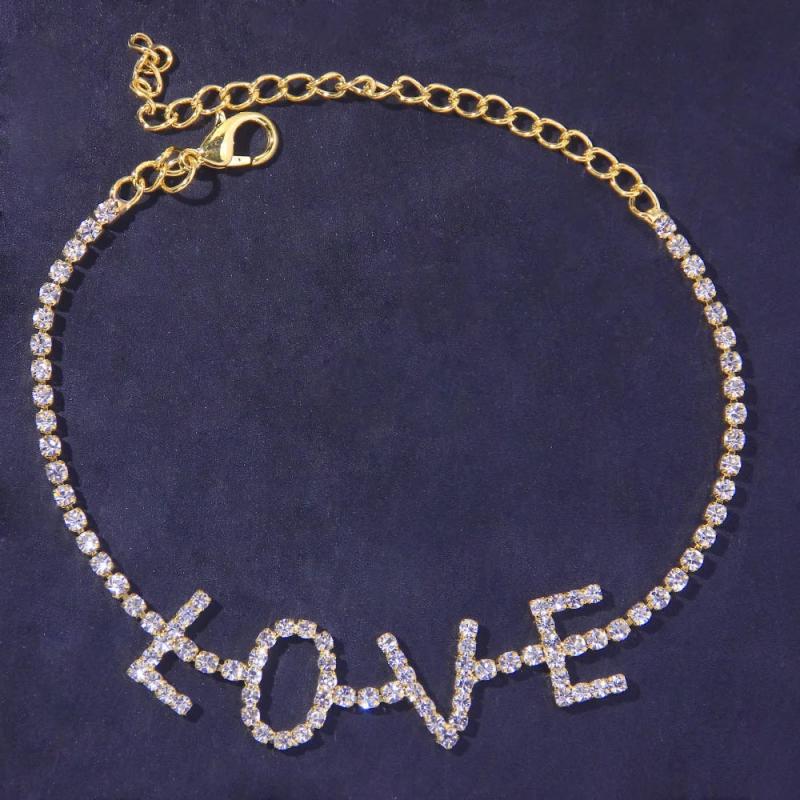 Crystal Love Anklets for Women Letter Plated Pulseira Boho Beach Jewelry