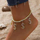 Boho Style Crystal Dollar Pattern Anklet Foot Chain Ankle Bracelet for Women