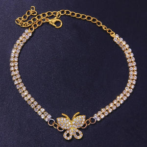 Vintage Butterfly Crystal Anklet Bracelet Leg Foot Jewelry