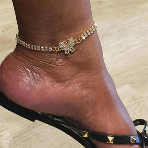 Vintage Butterfly Crystal Anklet Bracelet Leg Foot Jewelry