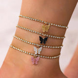 4 Pcs Butterfly Anklet Women Jewelry Crystal Foot Chain Girls Beach Tobilleras
