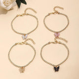 4 Pcs Butterfly Anklet Women Jewelry Crystal Foot Chain Girls Beach Tobilleras