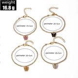 4 Pcs Butterfly Anklet Women Jewelry Crystal Foot Chain Girls Beach Tobilleras