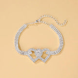 Sweet Double Heart Anklet Bracelet with Crystal