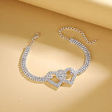 Sweet Double Heart Anklet Bracelet with Crystal