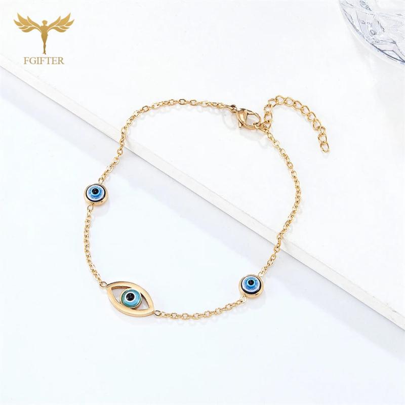 Evil Eye Resin Beads Foot Bracelet Stainless Steel Chain Ankle Accessory
