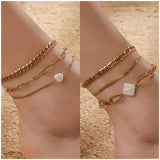 Three-Layer Chain Anklet with Rhinestone and Pearl for Women