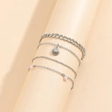 Vintage Multilayer Pink Bead Anklet Metal Scallop Pendant Anklets