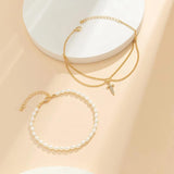 Boho Pearl Beaded Summer Anklet Women Metal Crystal Sword Pendant Beach Anklets