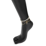 Boho Pearl Beaded Summer Anklet Women Metal Crystal Sword Pendant Beach Anklets
